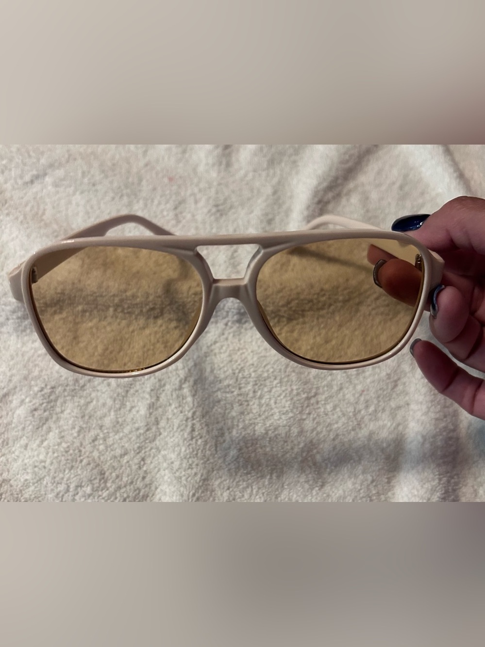 Women’s White Aviator Sunglasses with Amber Lenses